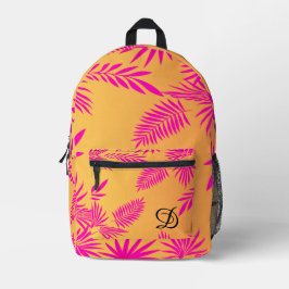 Mochila Impresa hojas tropicales de palma de verano naranja rosa