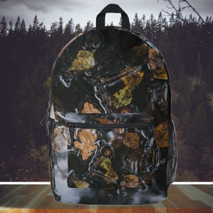 Mochila Impresa Hojas y bellotas de otoño en aguas misteriosas