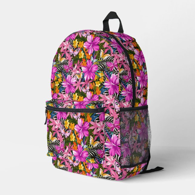 Mochila Impresa Hojas y flores tropicales (Esquina derecha trasera )