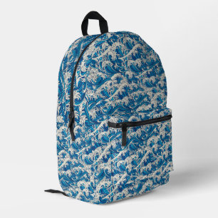 Mochila Impresa Hokusai el patrón de la gran ola Nautical Blue wav