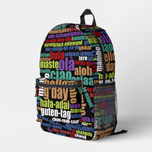 Mochila Impresa Hola colorida en muchos idiomas Nube de palabras
