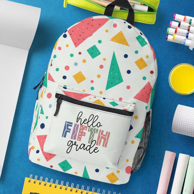 Mochila Impresa Hola escuela Grado colorido geométrico (Hello school Grade colorful geometric Printed Backpack)