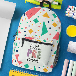 Mochila Impresa Hola escuela Grado colorido geométrico