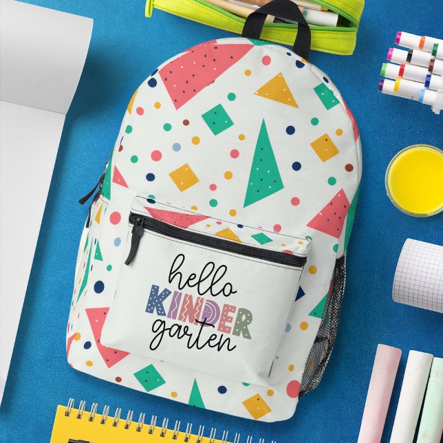 Mochila Impresa Hola Kinder Garten colorido geométrico (Hello Kinder Garten colorful geometric Printed Backpack)