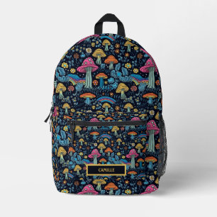 Mochila Impresa Hongos Arcoíris Monograma Nombre Campamento Azul R