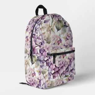 Mochila Impresa Hortensias elegantes de acuarela rosa púrpura