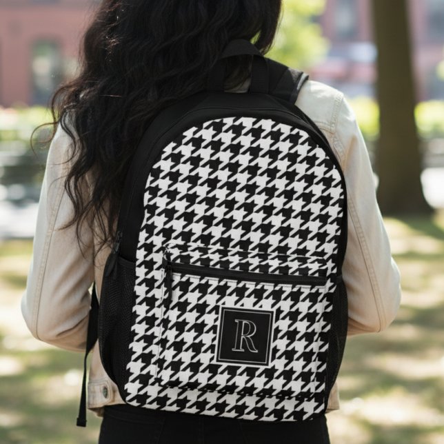 Mochila Impresa Houndstooth Black & White Monogram (Houndstooth Black & White Monogram Christmas Printed Backpack
)