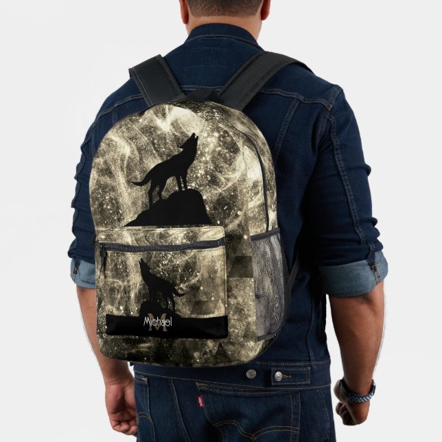 Mochila Impresa Howling Wolf sepia abstracta marrón negro Monogram (Insitu (Modelo))