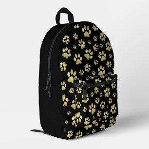 Mochila Impresa Huellas de patas doradas hermosas sobre fondo negr