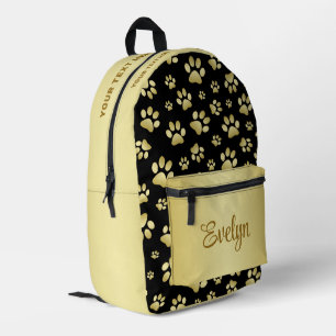 Mochila Impresa Huellas de patas doradas hermosas sobre fondo negr