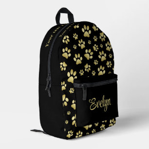 Mochila Impresa Huellas de patas doradas hermosas sobre fondo negr