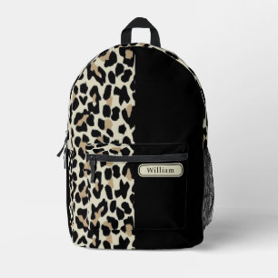 Mochila Impresa Hueso Beige Marrón Negro Estampado de Leopardo par