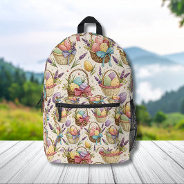 Mochila Impresa Huevos de Pascua en Cesta de Mimbre con Lavanda