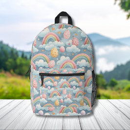Mochila Impresa Huevos de Pascua vintage pastel arcoíris con nubes