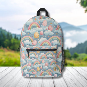 Mochila Impresa Huevos de Pascua vintage pastel arcoíris con nubes