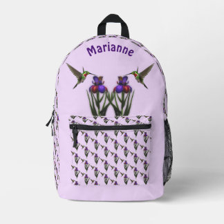 Mochila Impresa Hummingbird Y Iris Flower Personalizadas