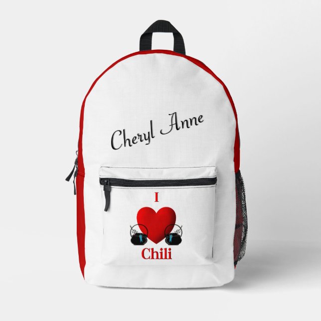 Mochila Impresa I Heart Chili Nombre personal (Anverso)