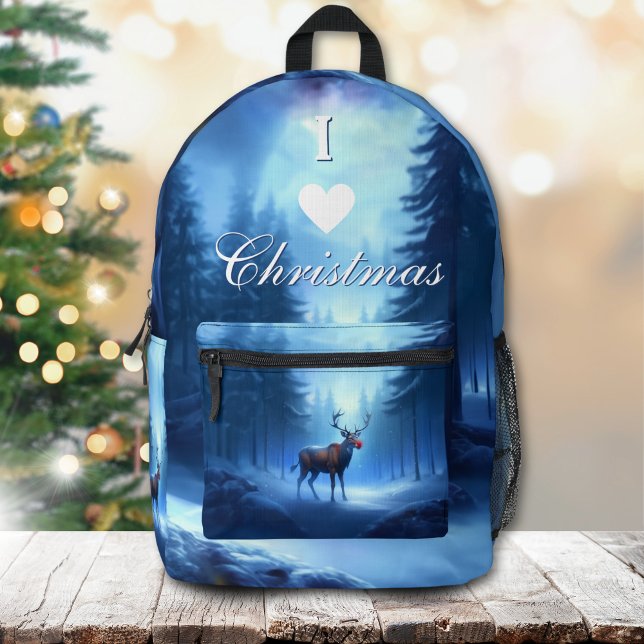 Mochila Impresa I Love Christmas Backpack Blue Winter Reindeer (Subido por el creador)