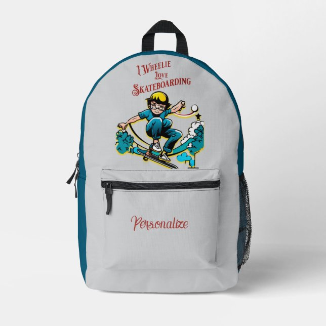 Mochila Impresa I Wheelie Love Skateboarding Cita Boy Personalizad (Anverso)