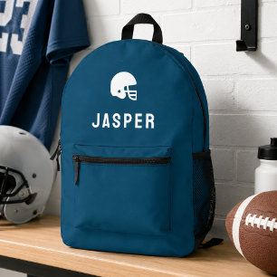 Mochila Impresa Icono de casco de fútbol Motif Azul mínimo