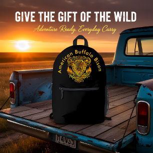 Mochila Impresa Ilustracion Bison Buffalo en un paisaje escénico