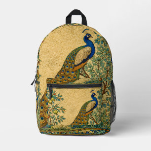 Mochila Impresa Ilustración botánica de pavo real Art Nouveau