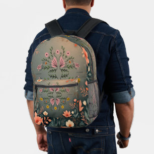 Mochila Impresa Ilustración Botánica Folclórica Simétrica