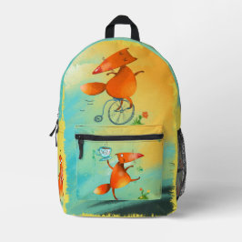 Mochila Impresa Ilustracion de acuarela artesanal Funny Fox