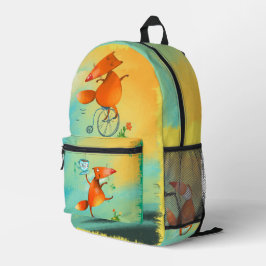 Mochila Impresa Ilustracion de acuarela artesanal Funny Fox