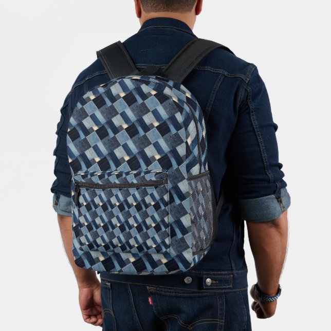 Mochila Impresa Ilustracion de arte de mosaico Denim Fabric No2 (Insitu (Modelo))