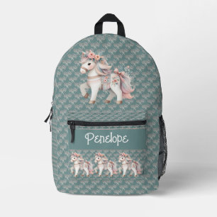 Mochila Impresa Ilustración de caballo fantástico en pastel floral