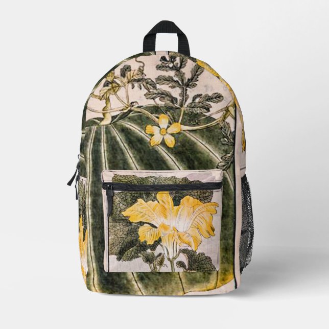 Mochila Impresa Ilustracion de calabaza, hojas y flor (Anverso)