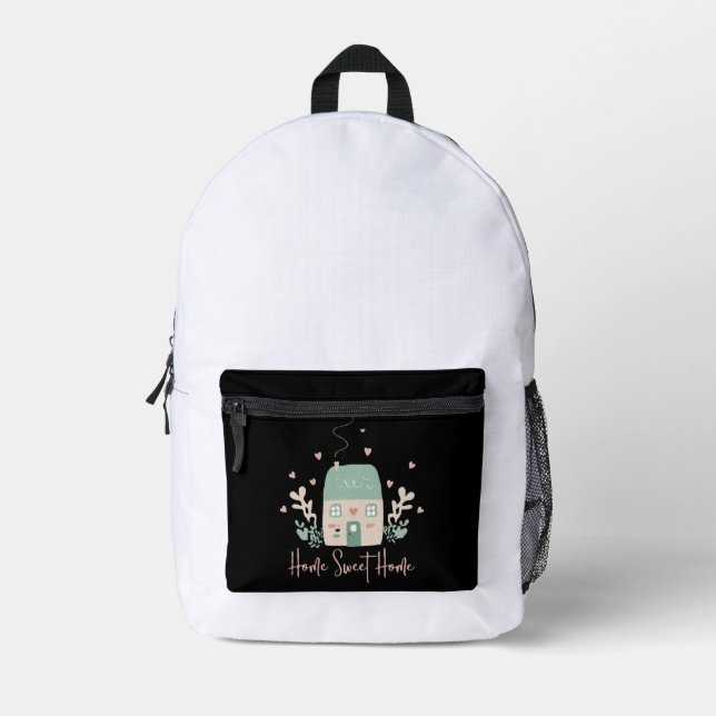 Mochila Impresa Ilustración de "Hogar Dulce Hogar" con Pastelitos  (Anverso)