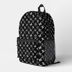 Mochila Impresa Ilustración de mariposa en blanco y negro