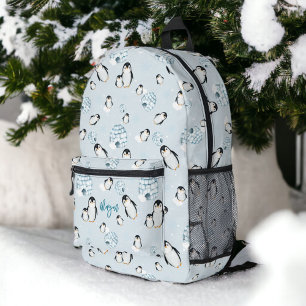 Mochila Impresa Ilustracion de nieve de pingüino de invierno