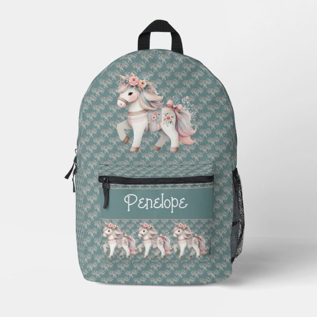 Mochila Impresa Ilustracion Floral Pastel Horse Fantasy (Anverso)