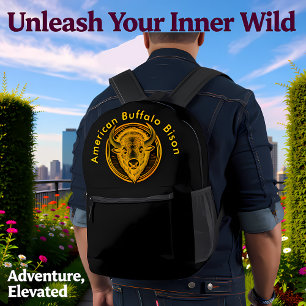 Mochila Impresa Ilustracion intrincado de la cabeza de búfalo de B