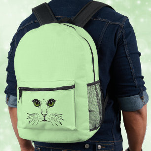 Mochila Impresa Ilustracion Negro Gato Cara Vivid Green Eyes