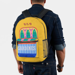 Mochila Impresa Ilustración Personalizada de Lata de Sardina Retro