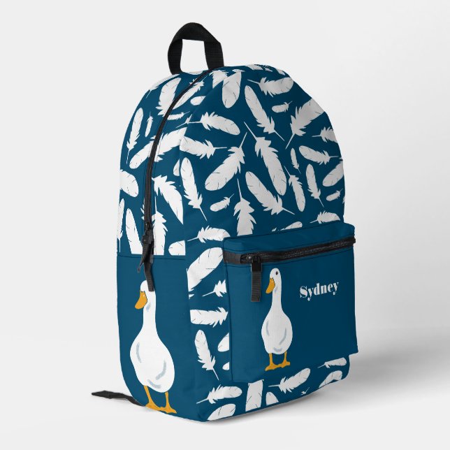Mochila Impresa Ilustracion personalizado del pato blanco con plum (Esquina izquierda trasera)
