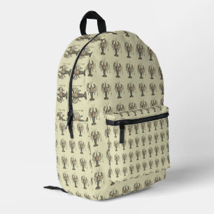 Mochila Impresa Ilustración Vintage de Langosta: Damask Costero
