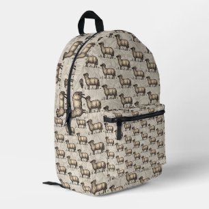 Mochila Impresa Ilustración Vintage de Oveja: Arte Clásico de Gran