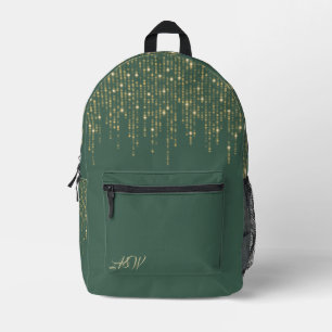 Mochila Impresa Impresión Bokeh Glitter Gold sobre Verde