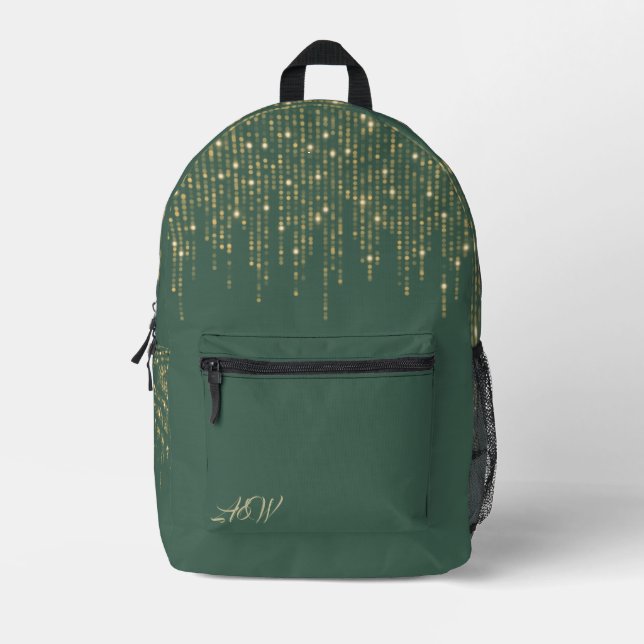 Mochila Impresa Impresión Bokeh Glitter Gold sobre Verde (Anverso)