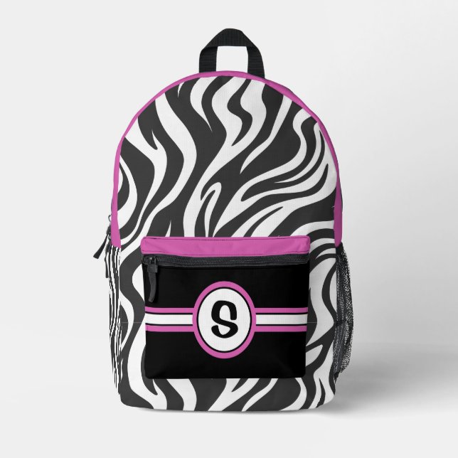 Mochila Impresa Impresión cebra personalizada y rosa caliente (Anverso)
