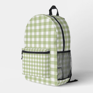 Mochila Impresa Impresión de Gingham verde y blanco sabio