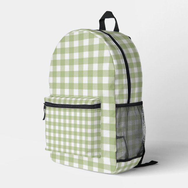 Mochila Impresa Impresión de Gingham verde y blanco sabio (Esquina derecha trasera )