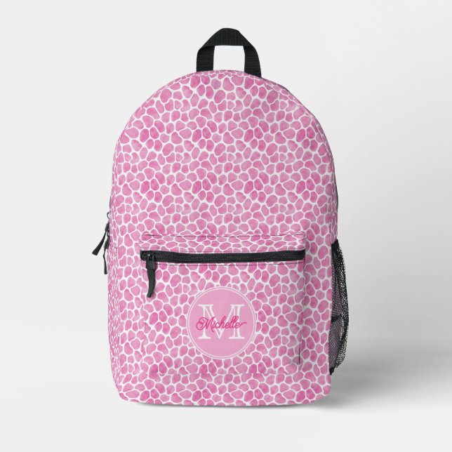 Mochila Impresa Impresión de jirafa rosada | Monogramado (Anverso)