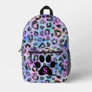 Mochila Impresa Impresión de leopardo de acuarela fucsia negra fre
