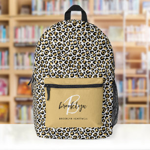 Mochila Impresa Impresión de leopardo dorado Monograma Nombre Regr